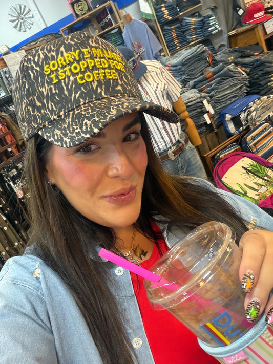 Sorry I’m Late Leopard Trucker Hat