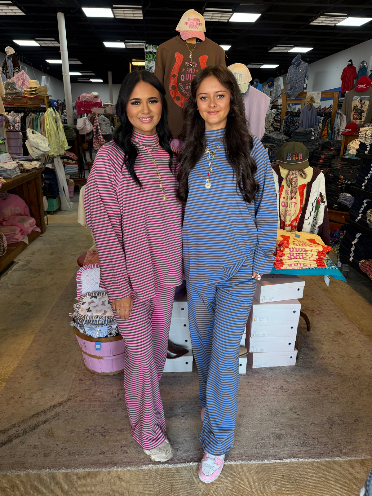 Brown + Blue Stripe Mockneck Pant Set💙🤎