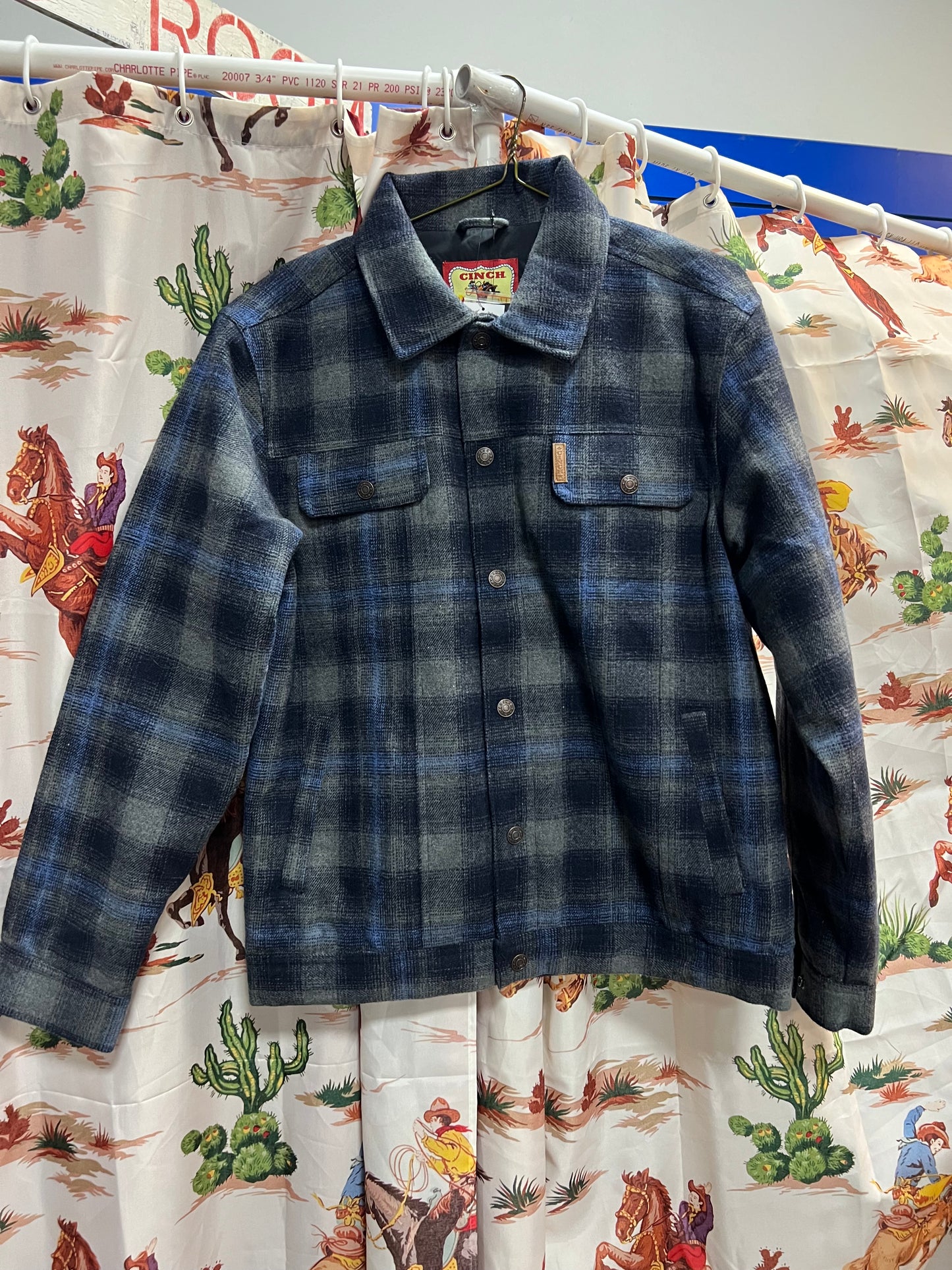 Cinch Men's Lined Navy & Grey Plaid Trucker Jacket MWJ1921001