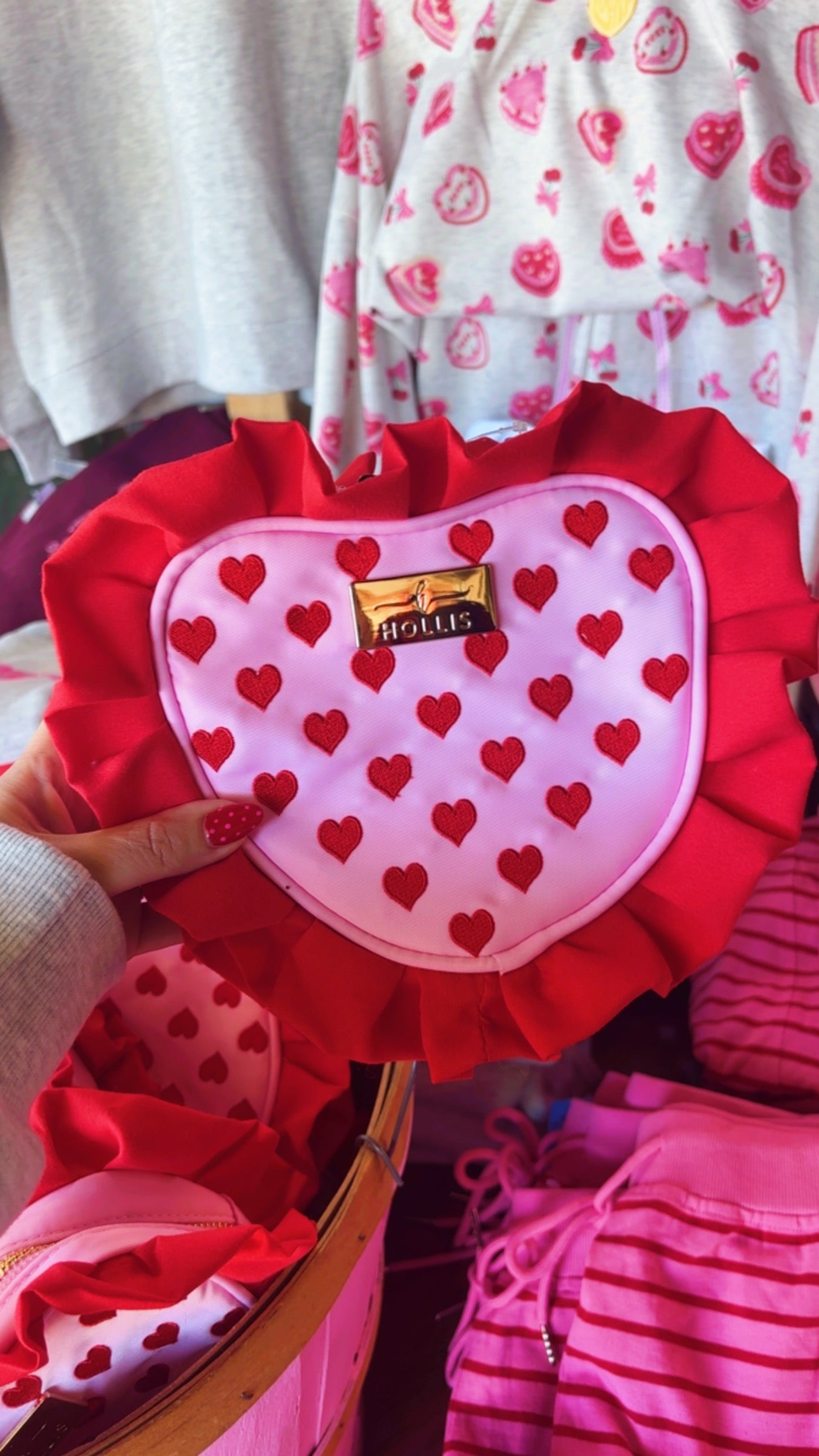 Pink Heart-Pattern Accessory Pouch Zippered Pouch with FPP Heart - Pink/Magenta – Gems from  main image 3