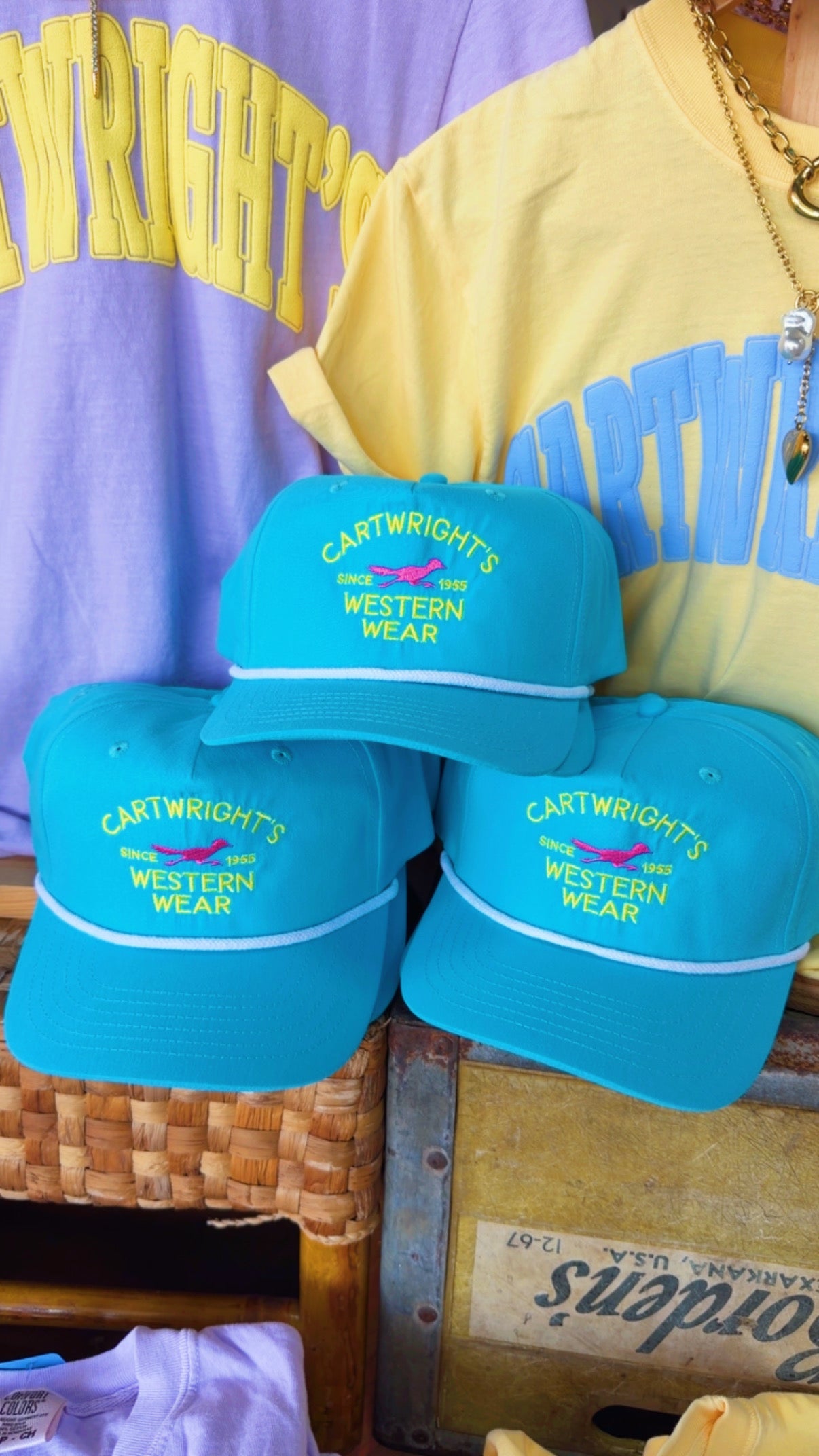 Cartwright’s Roadrunner turquoise, pink & yellow rope cap🩵🩷💛