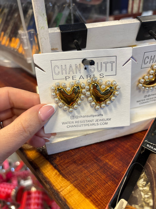 Gold Heart Earrings With Pearls