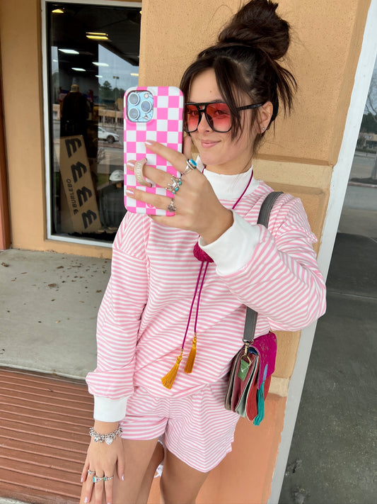Pink Stripe Mockneck Short Set