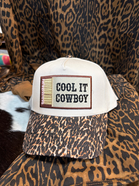 Cool It Cowboy Patch Trucker Hat Leopard Bill
