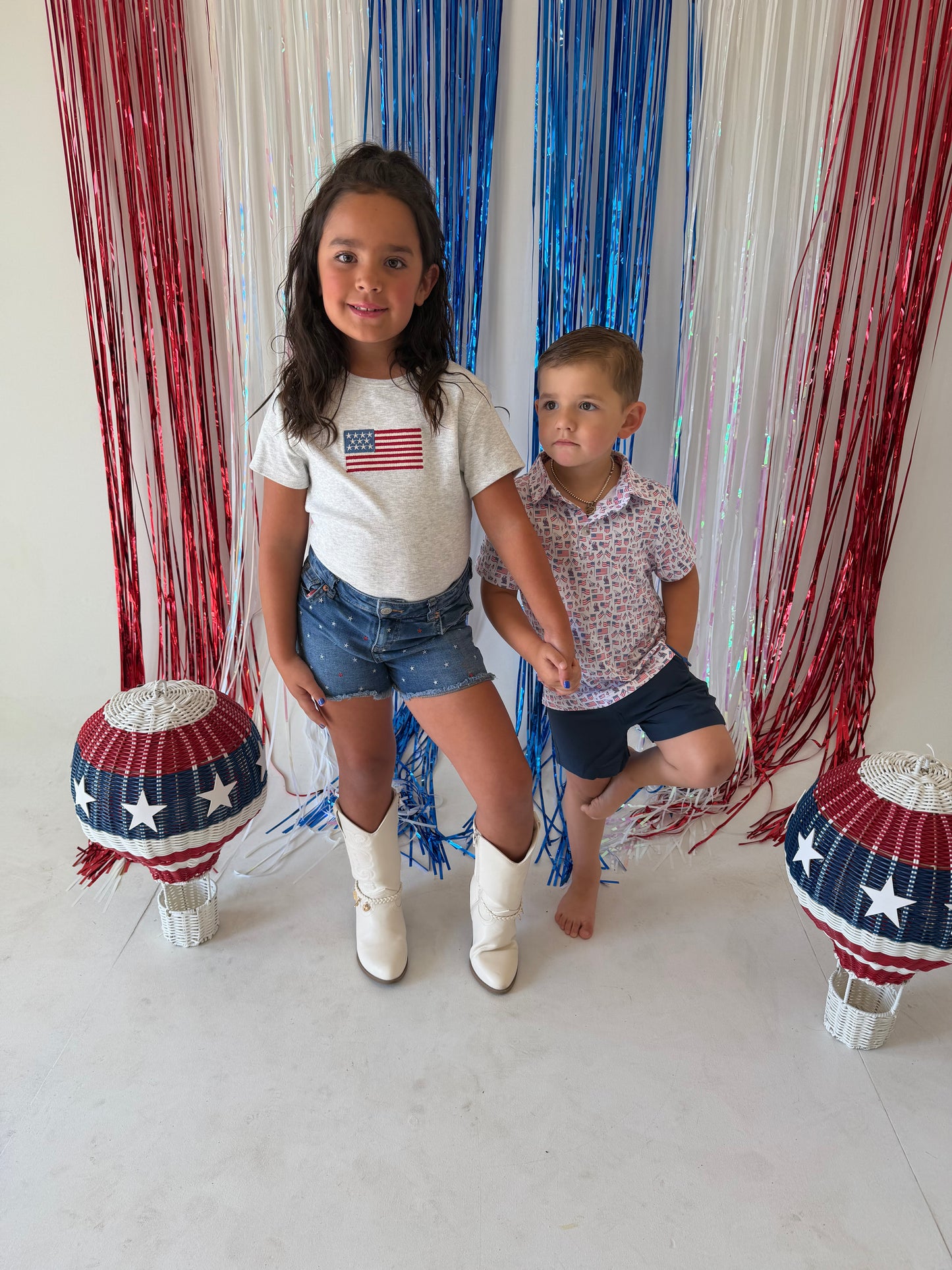 Gray American Flag Baby Tee