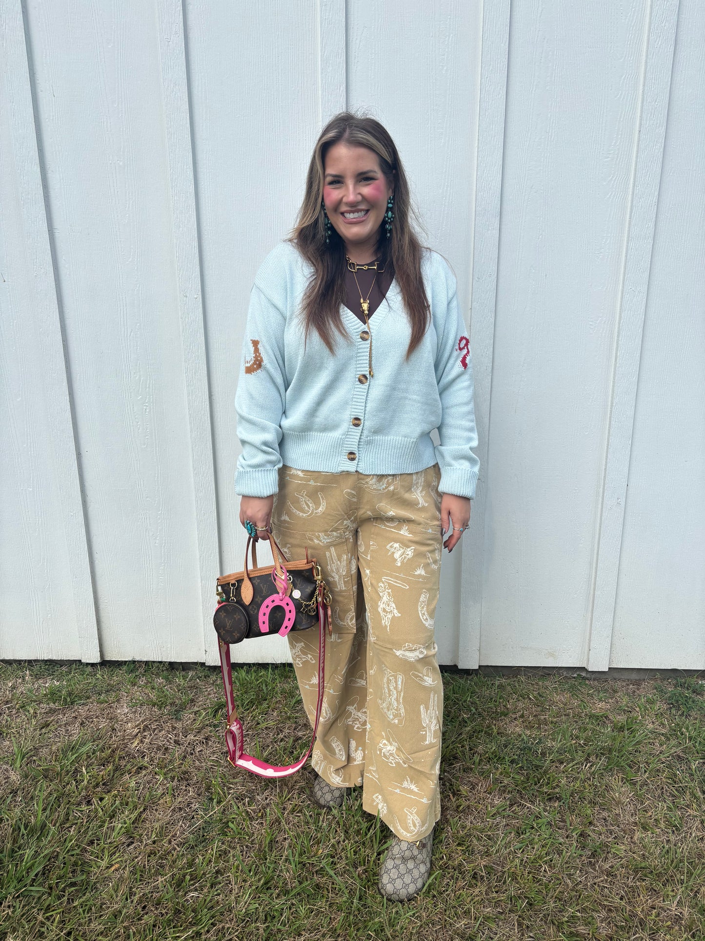 Western Pants-Tan and Blue