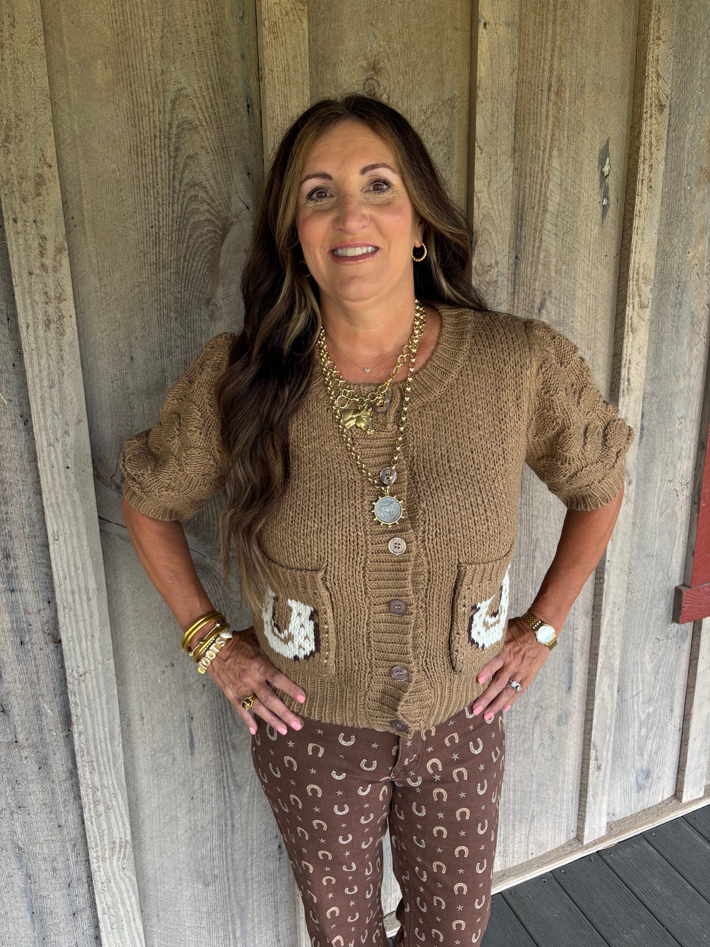 Brown Cropped Western Sweater