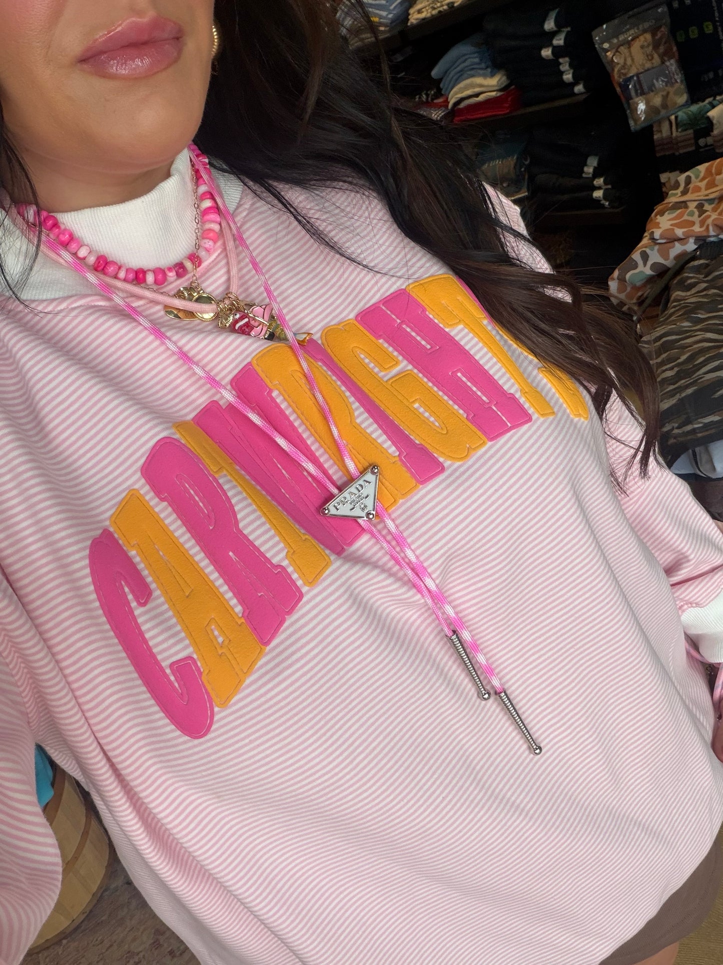 Cartwright’s Stripe Mockneck-Orange and Pink