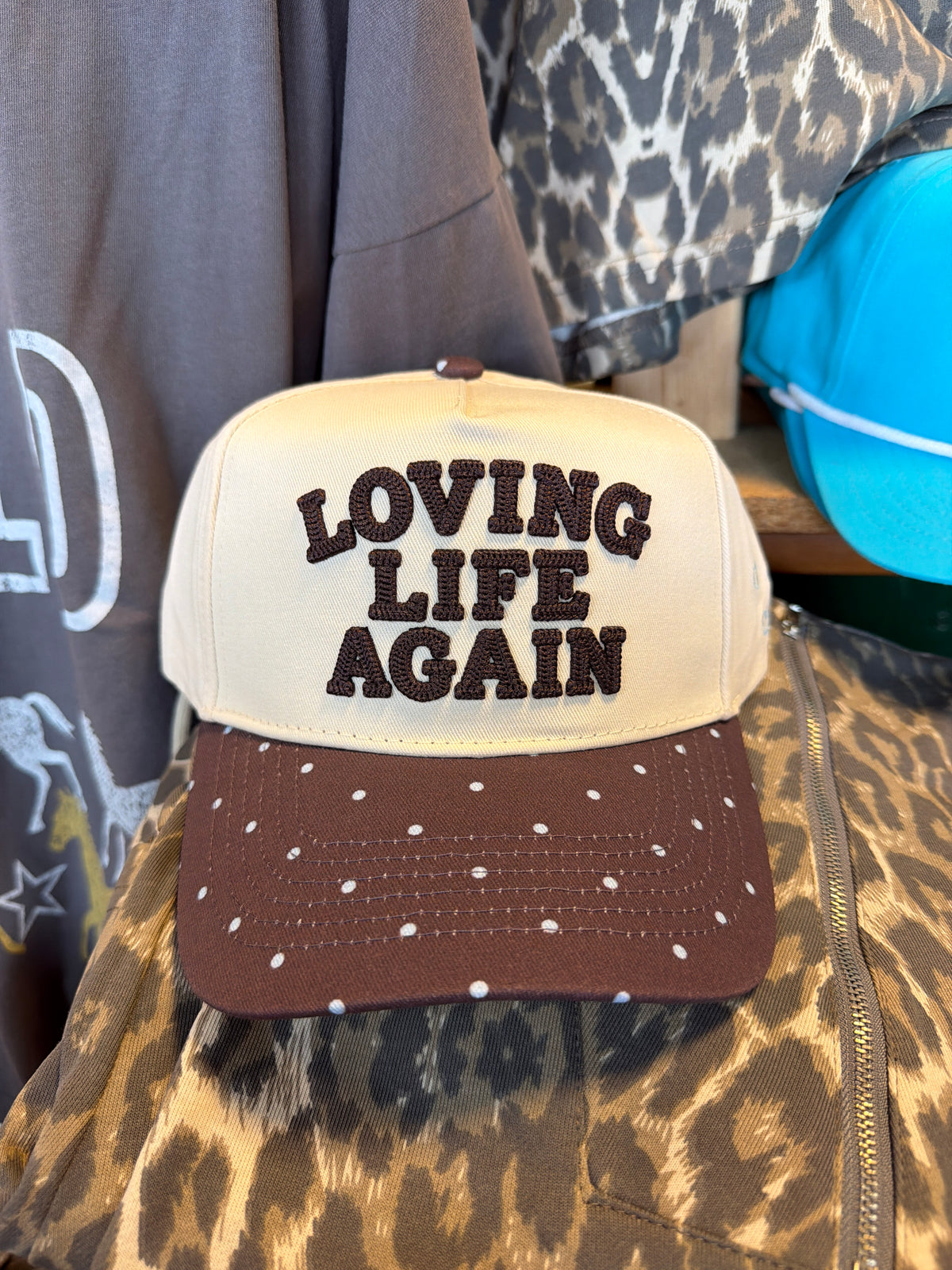 Loving Life Again Trucker Hat Polka Dot Bill