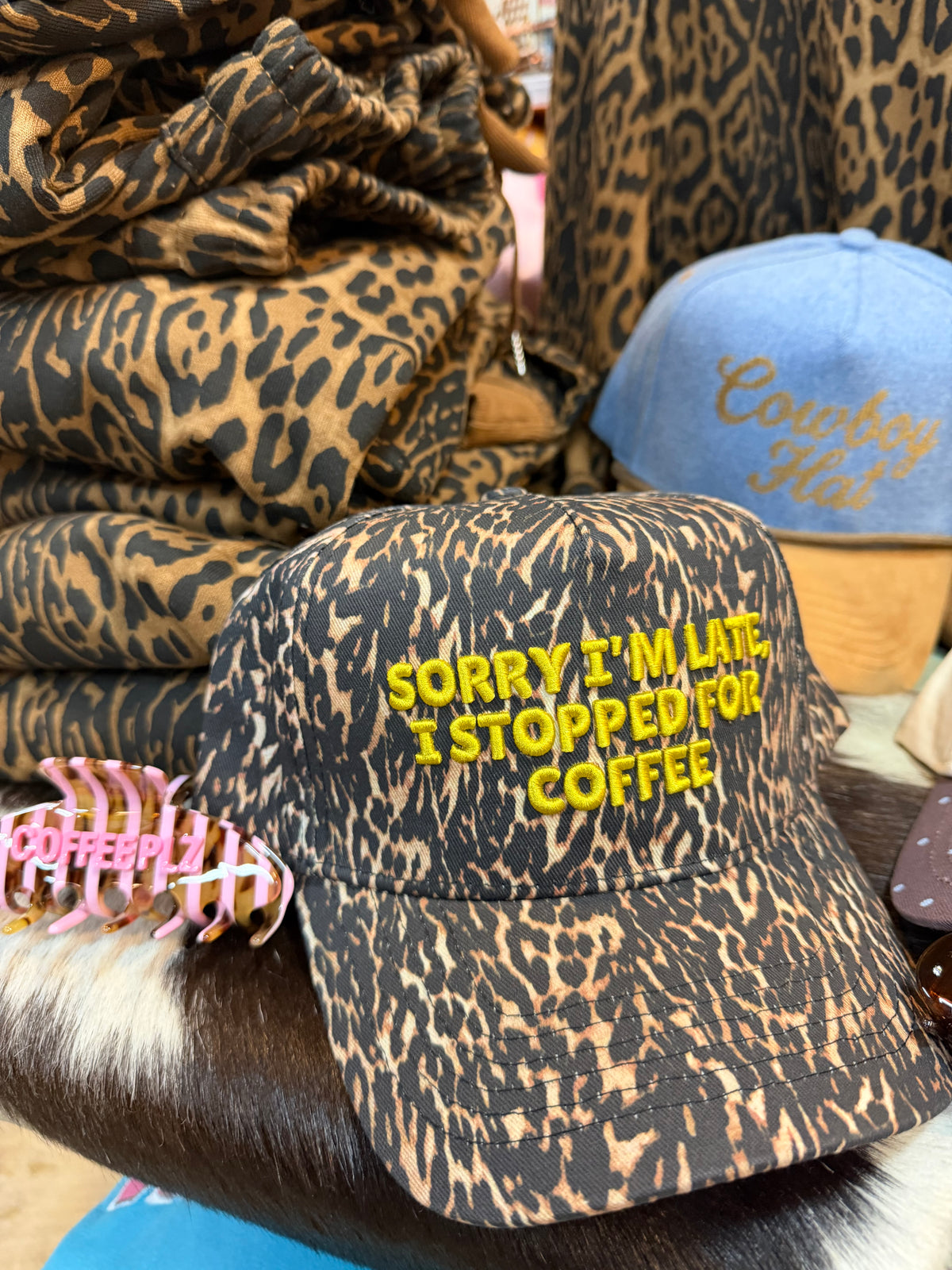 Sorry I’m Late Leopard Trucker Hat