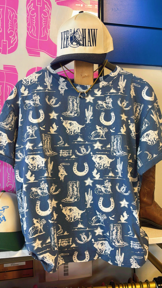 Blue Western Top