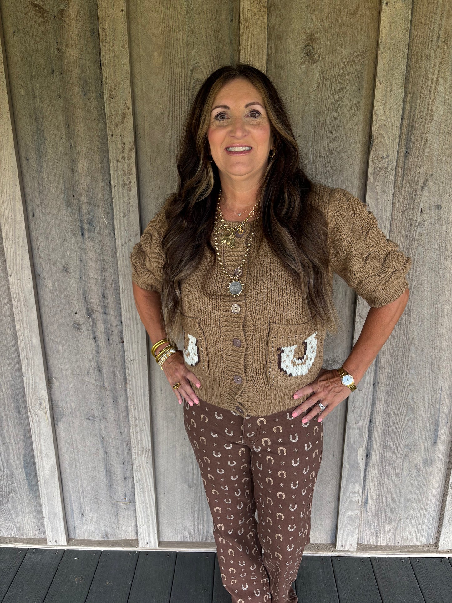 Brown Cropped Western Sweater