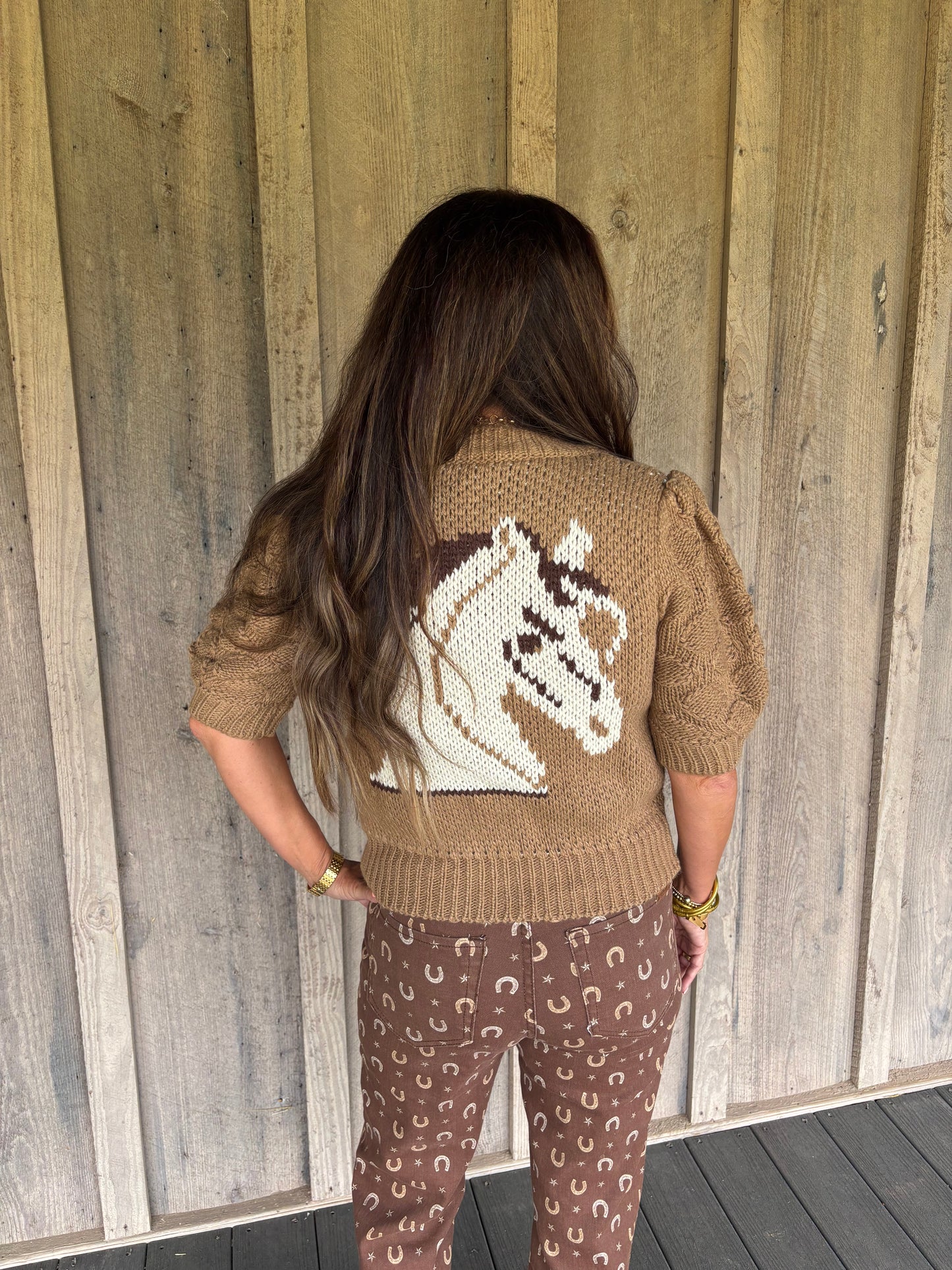 Brown Cropped Western Sweater