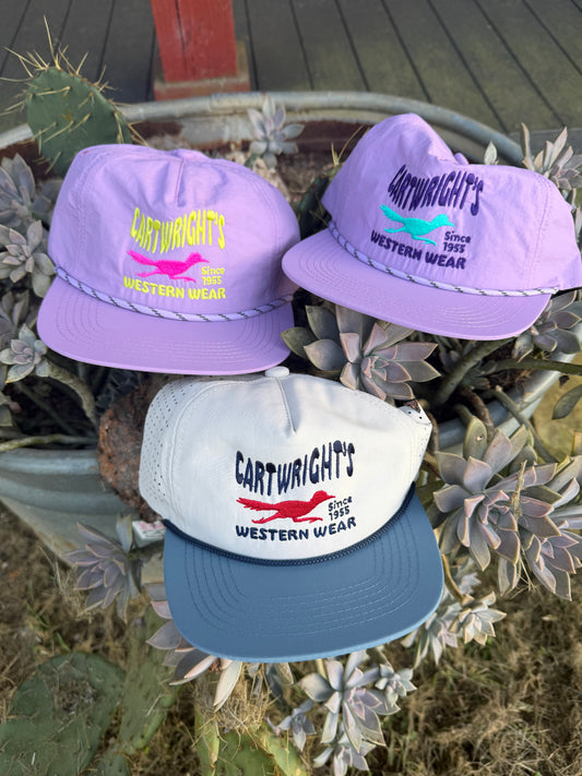 Cartwright’s roadrunner purple + turquoise rope hat