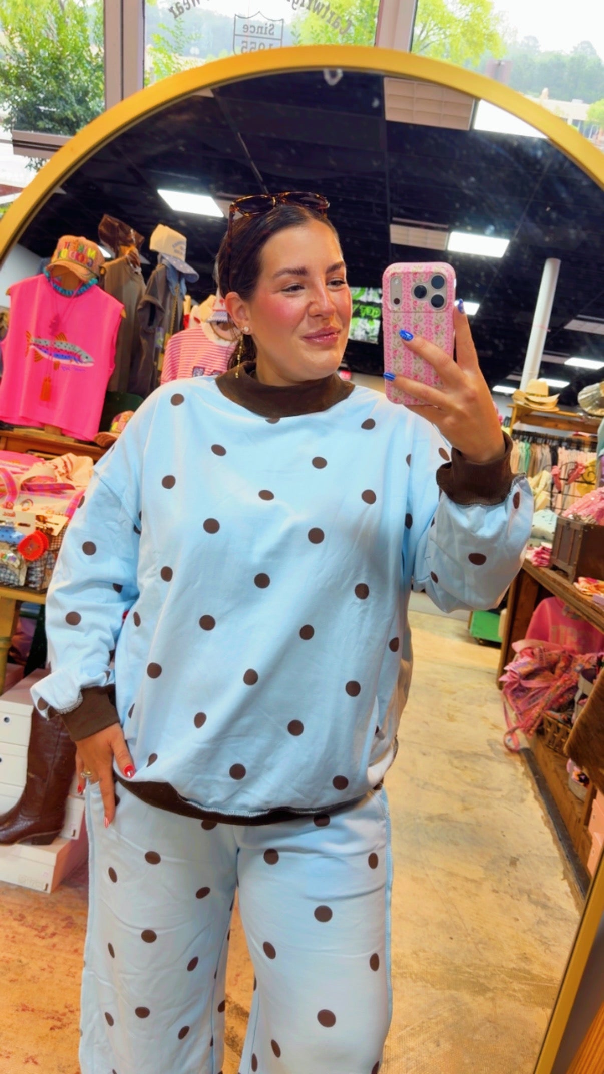 Mockneck Blue & Brown Polkadot Set
