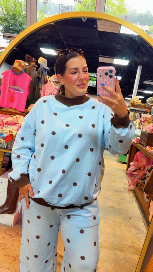 Mockneck Blue & Brown Polkadot Set