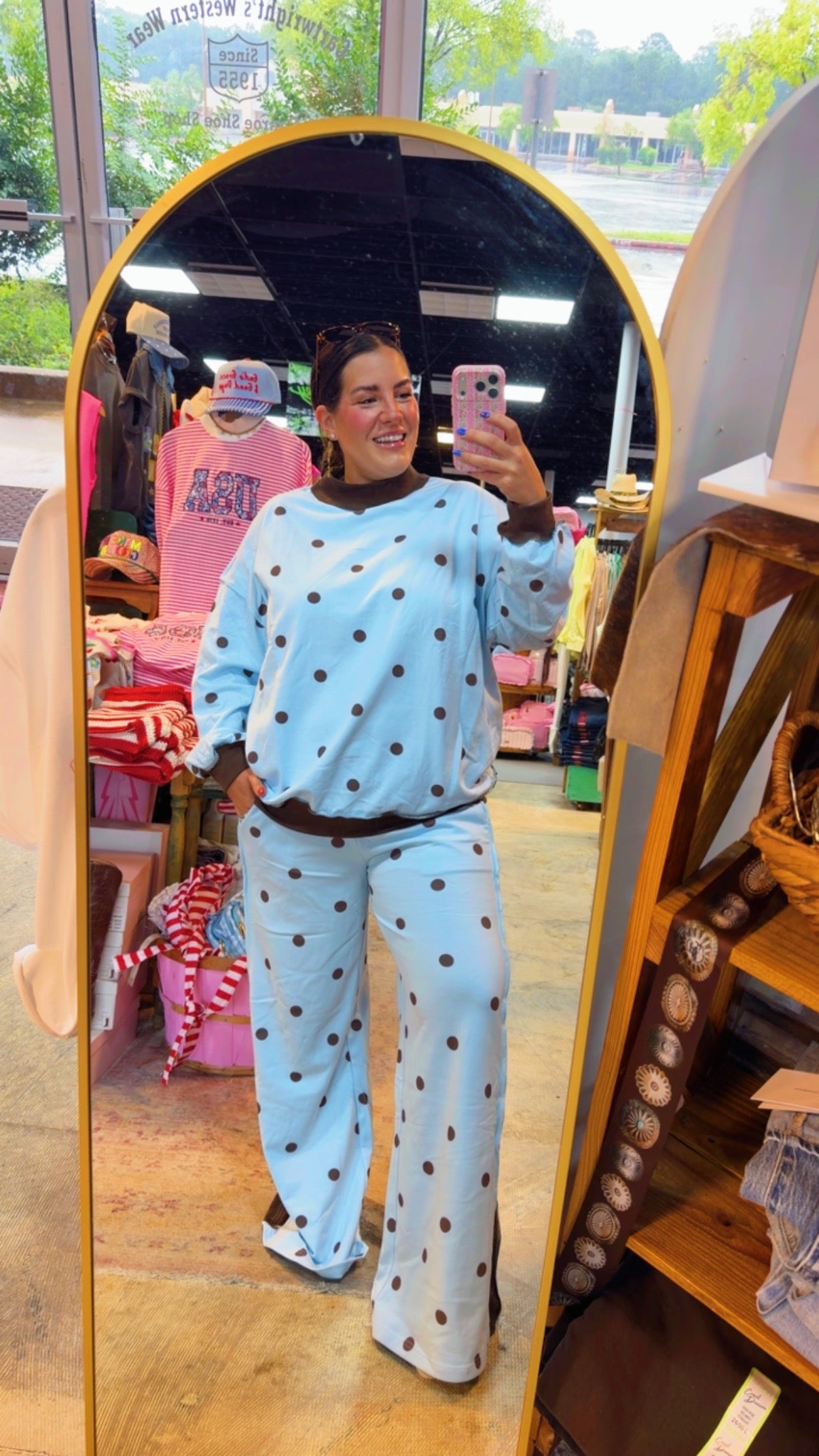 Mockneck Blue & Brown Polkadot Set