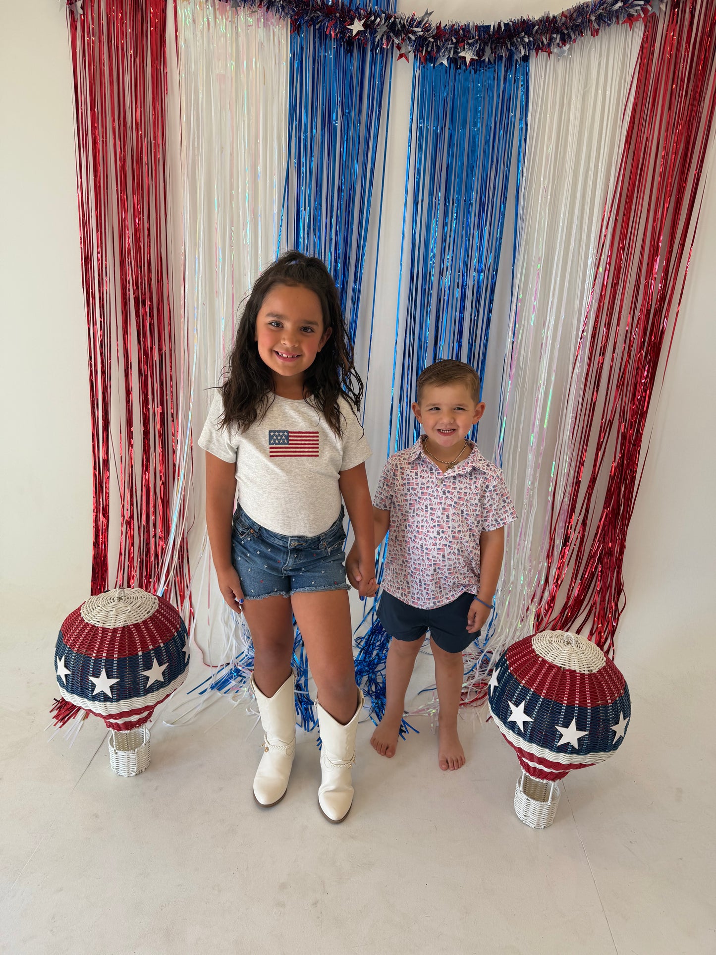 Gray American Flag Baby Tee