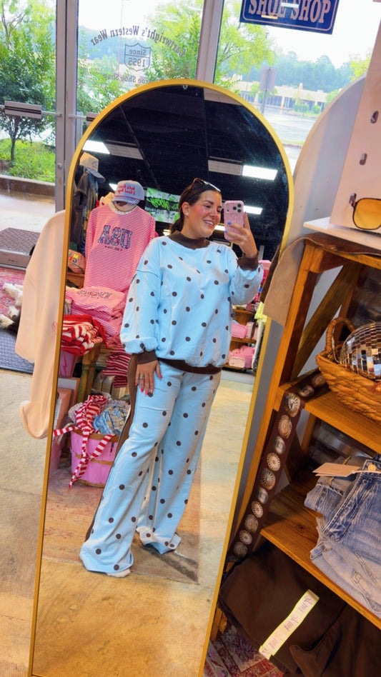 Mockneck Blue & Brown Polkadot Set