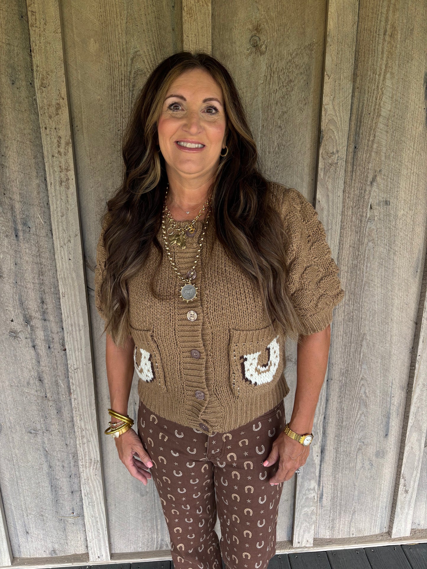 Brown Cropped Western Sweater