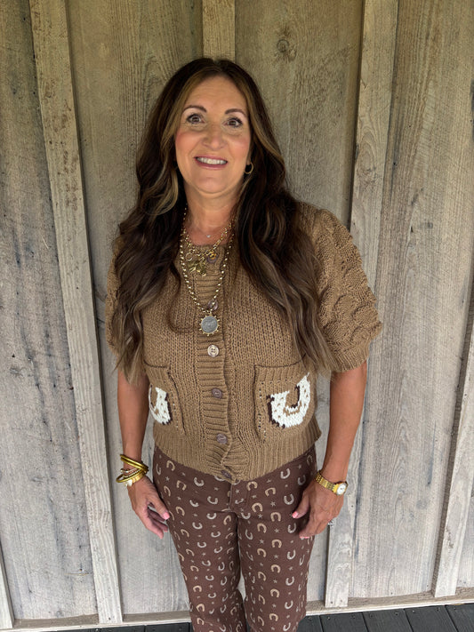 Brown Cropped Western Sweater
