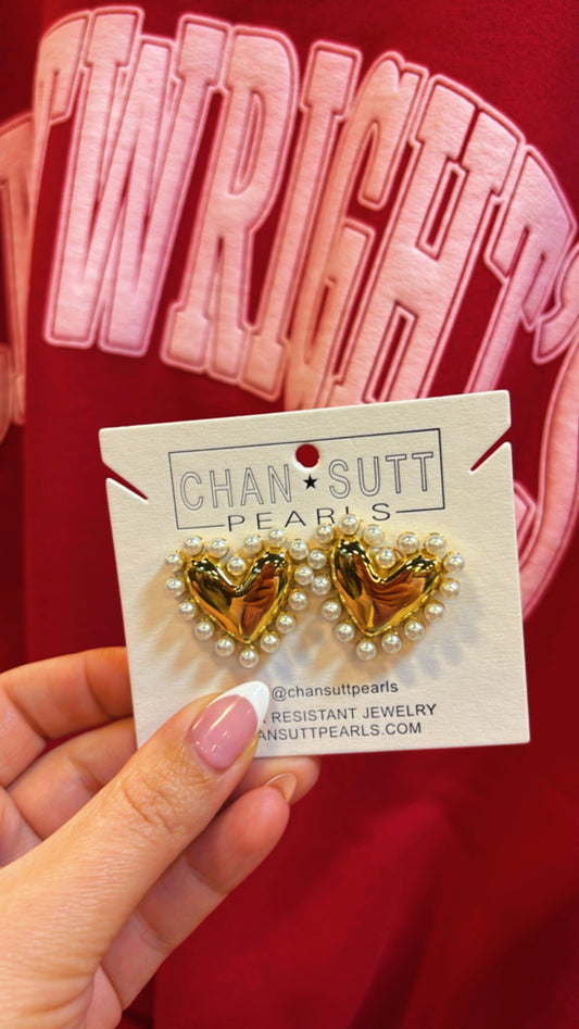 Gold Heart Earrings With Pearls