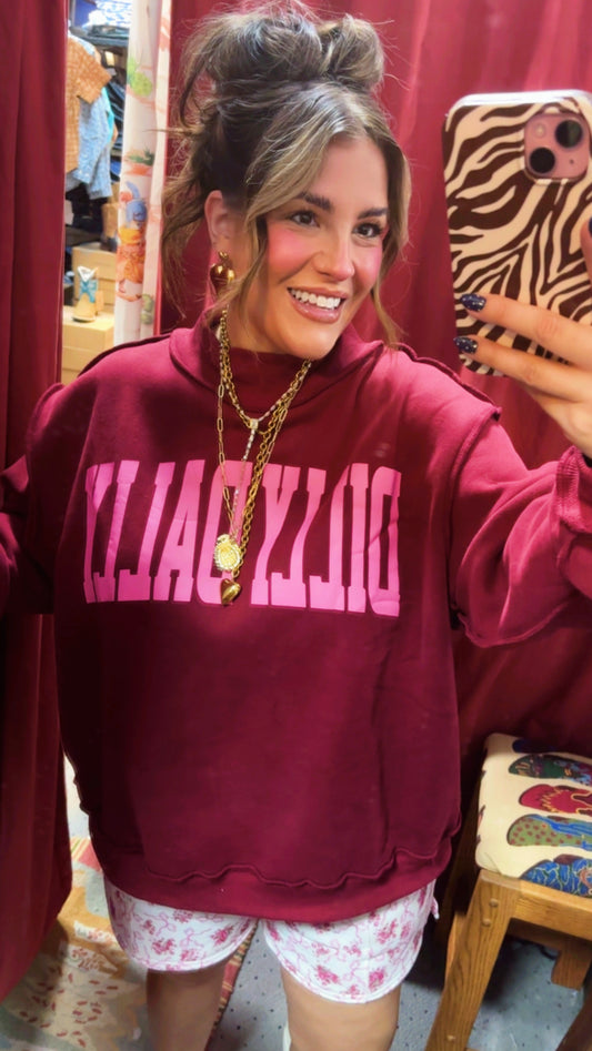 Dilly Dally Mockneck-Maroon/Pink