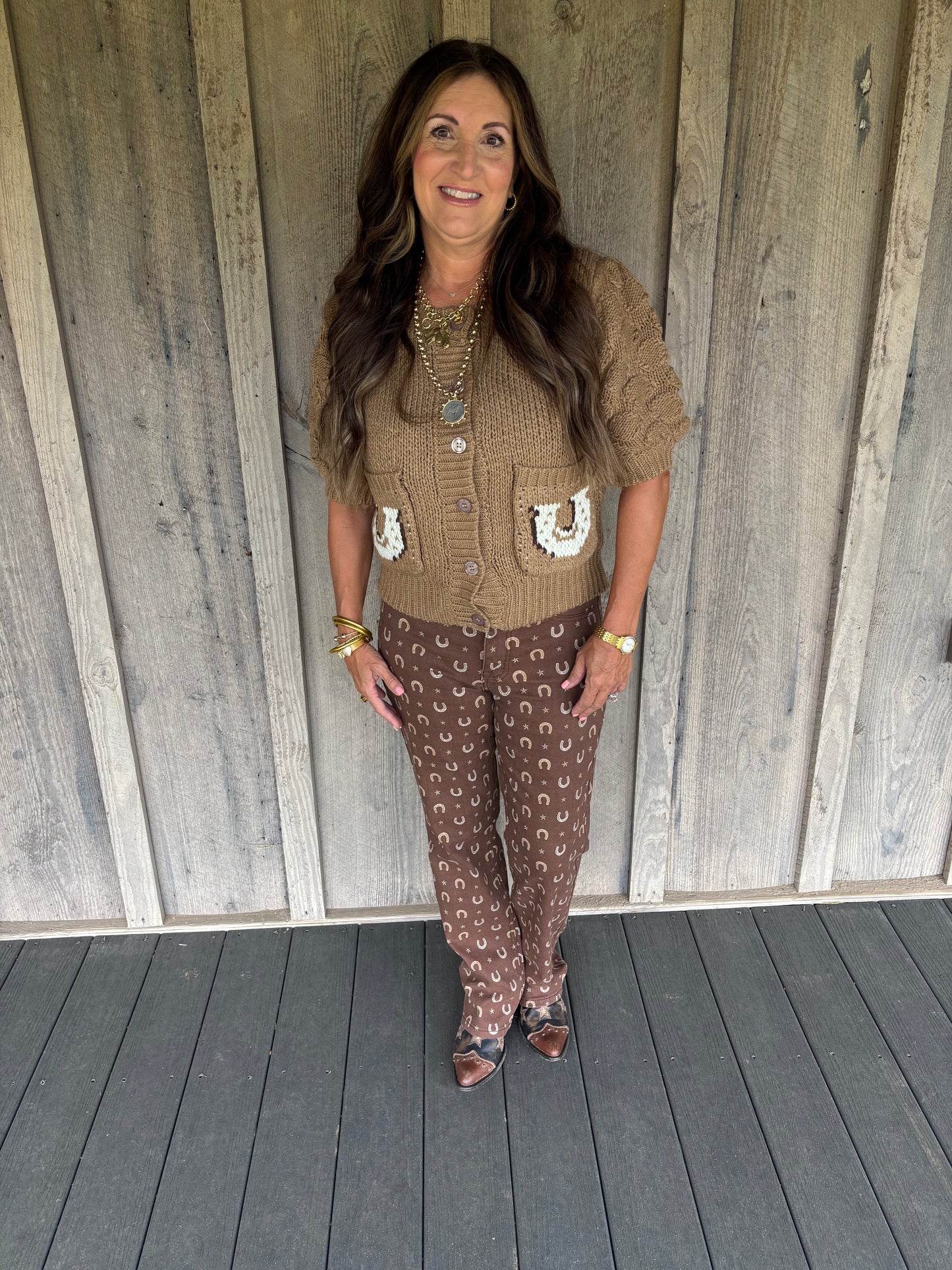 Brown Cropped Western Sweater