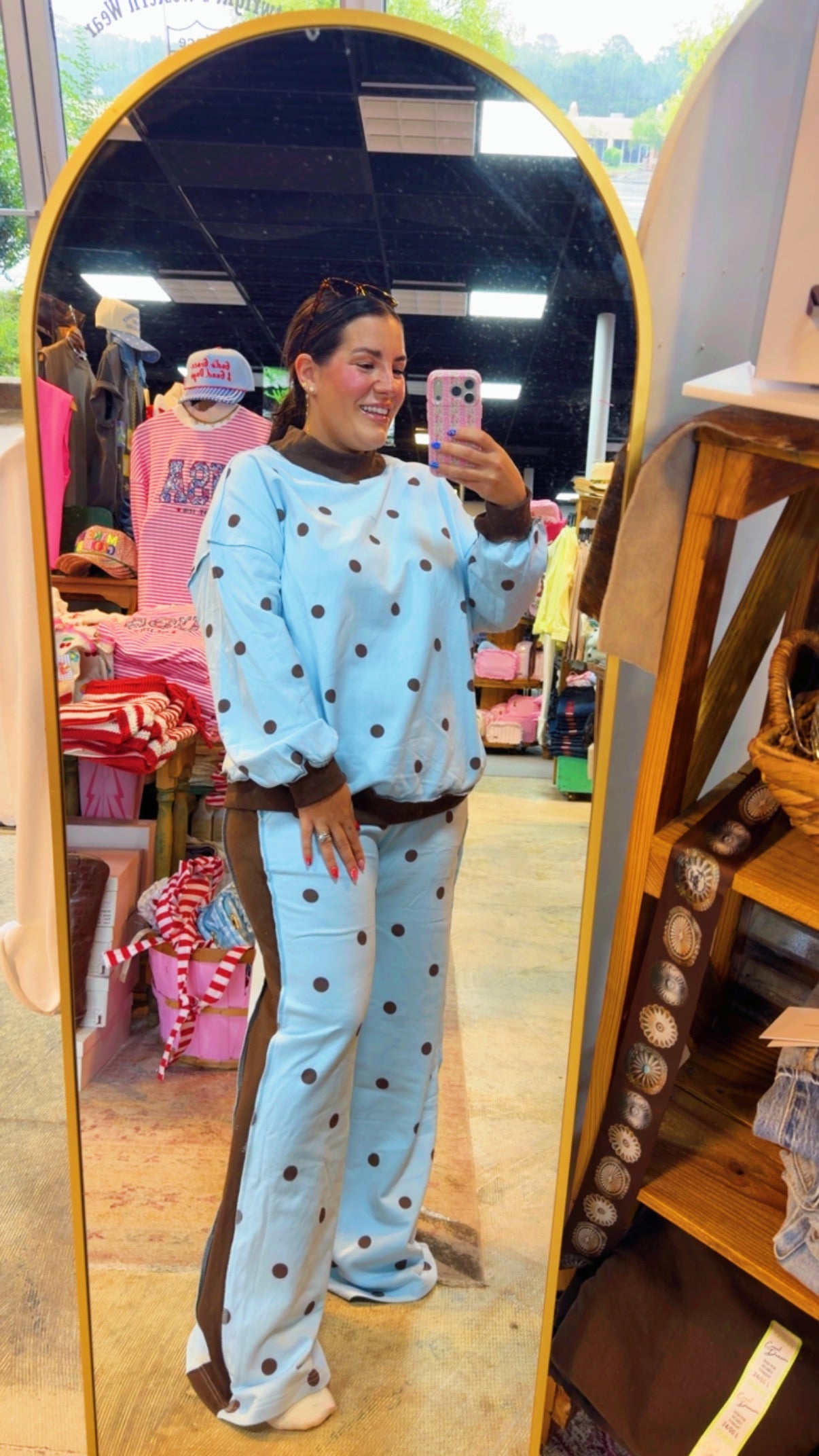 Mockneck Blue & Brown Polkadot Set