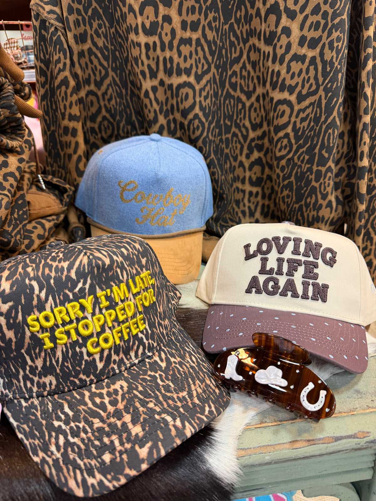 Sorry I’m Late Leopard Trucker Hat