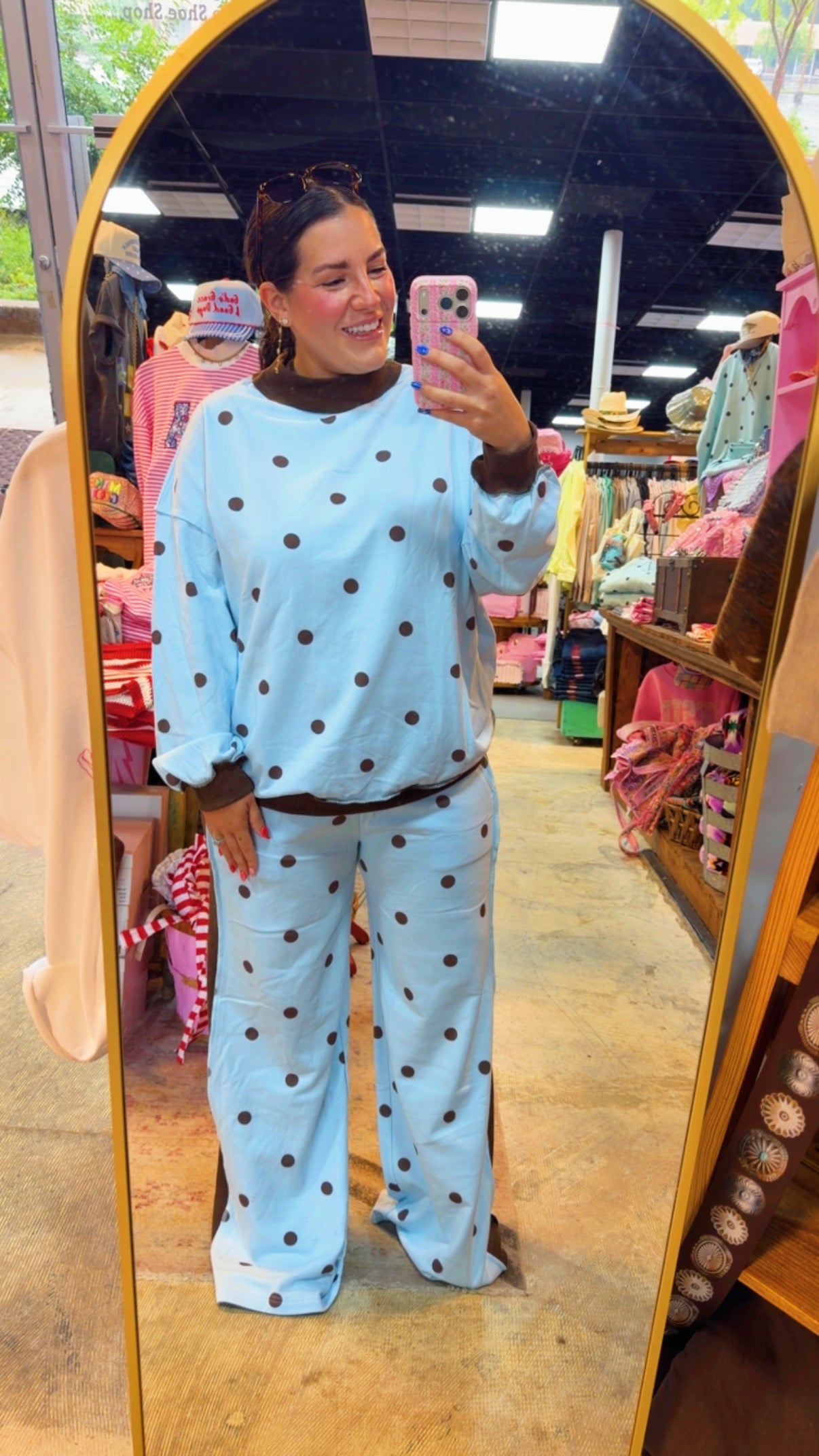 Mockneck Blue & Brown Polkadot Set