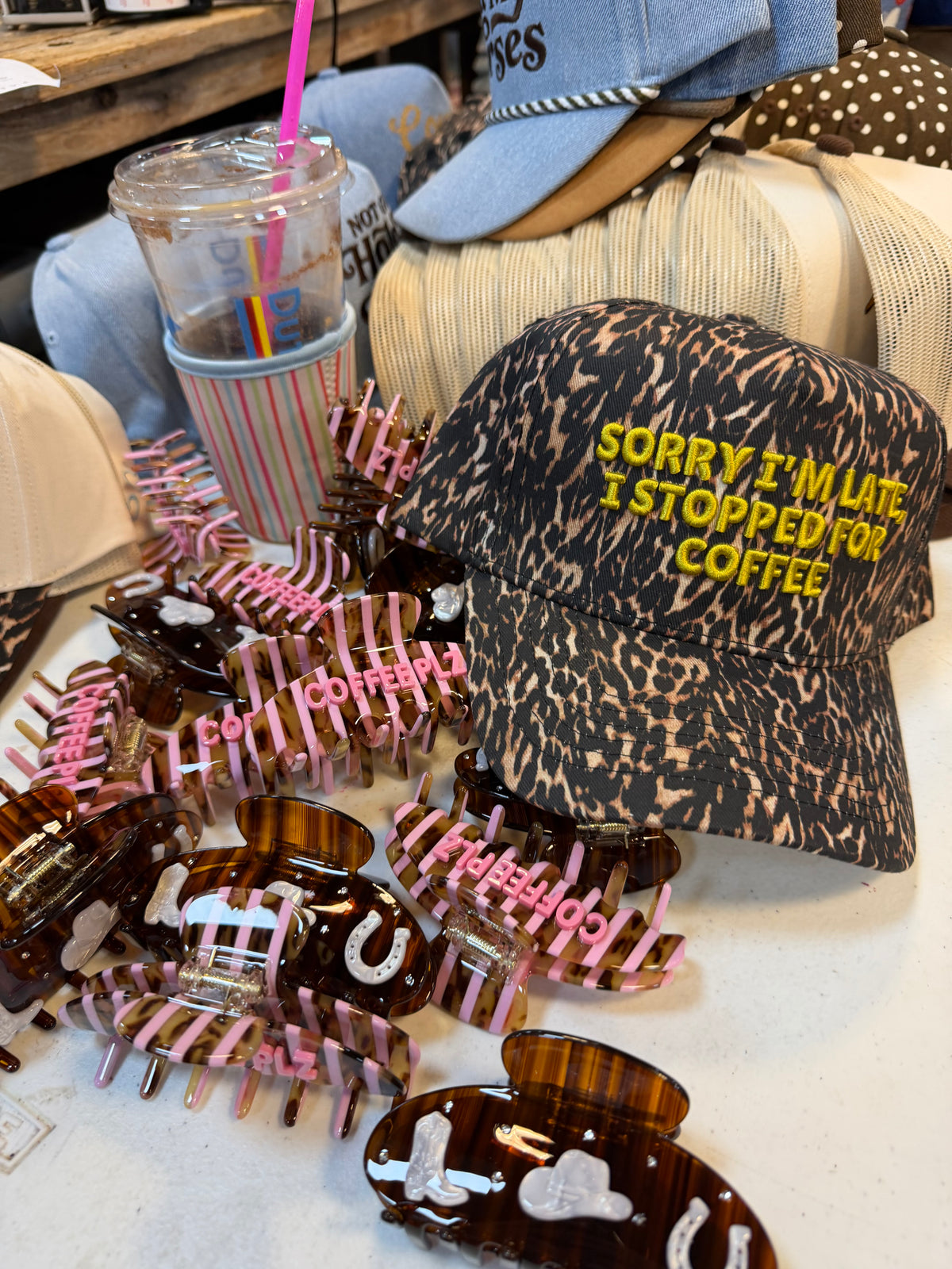 Sorry I’m Late Leopard Trucker Hat