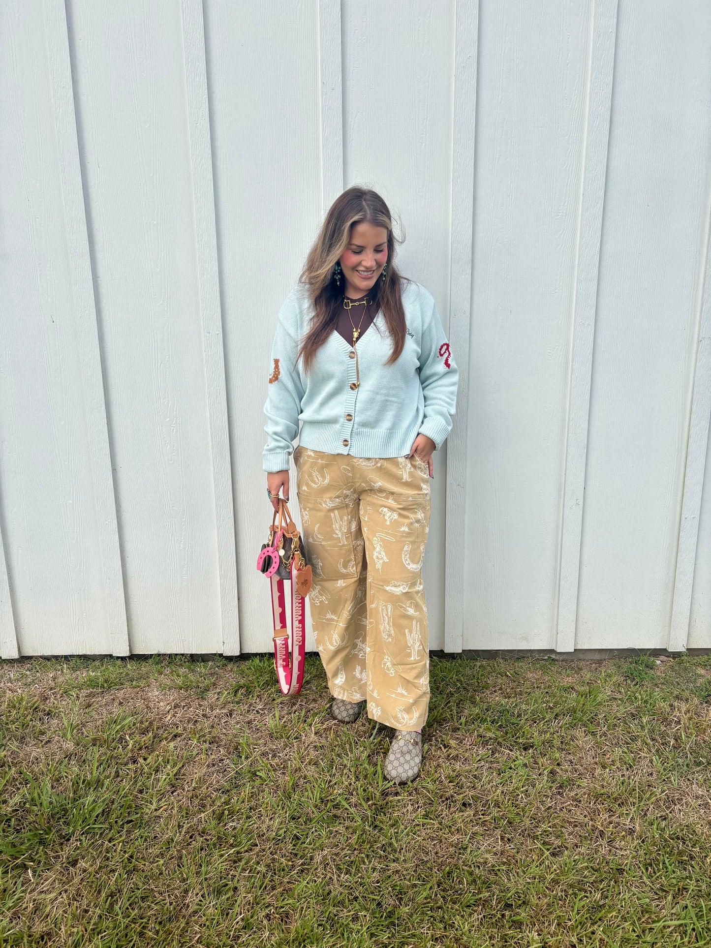 Western Pants-Tan and Blue