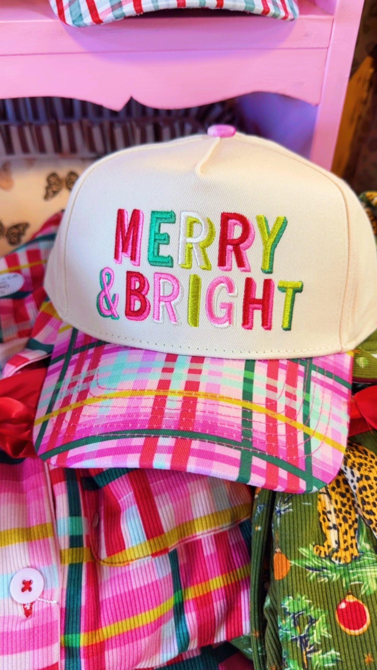 Merry & Bright Plaid Colorful Trucker Hat