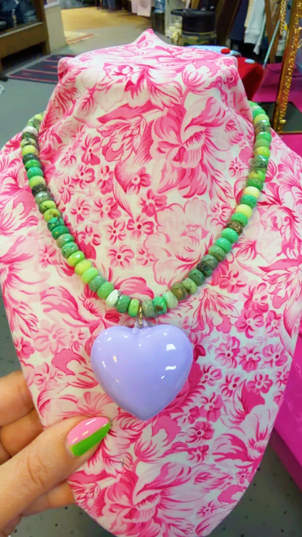 Moore Jewlz Green Beaded Heart Necklace