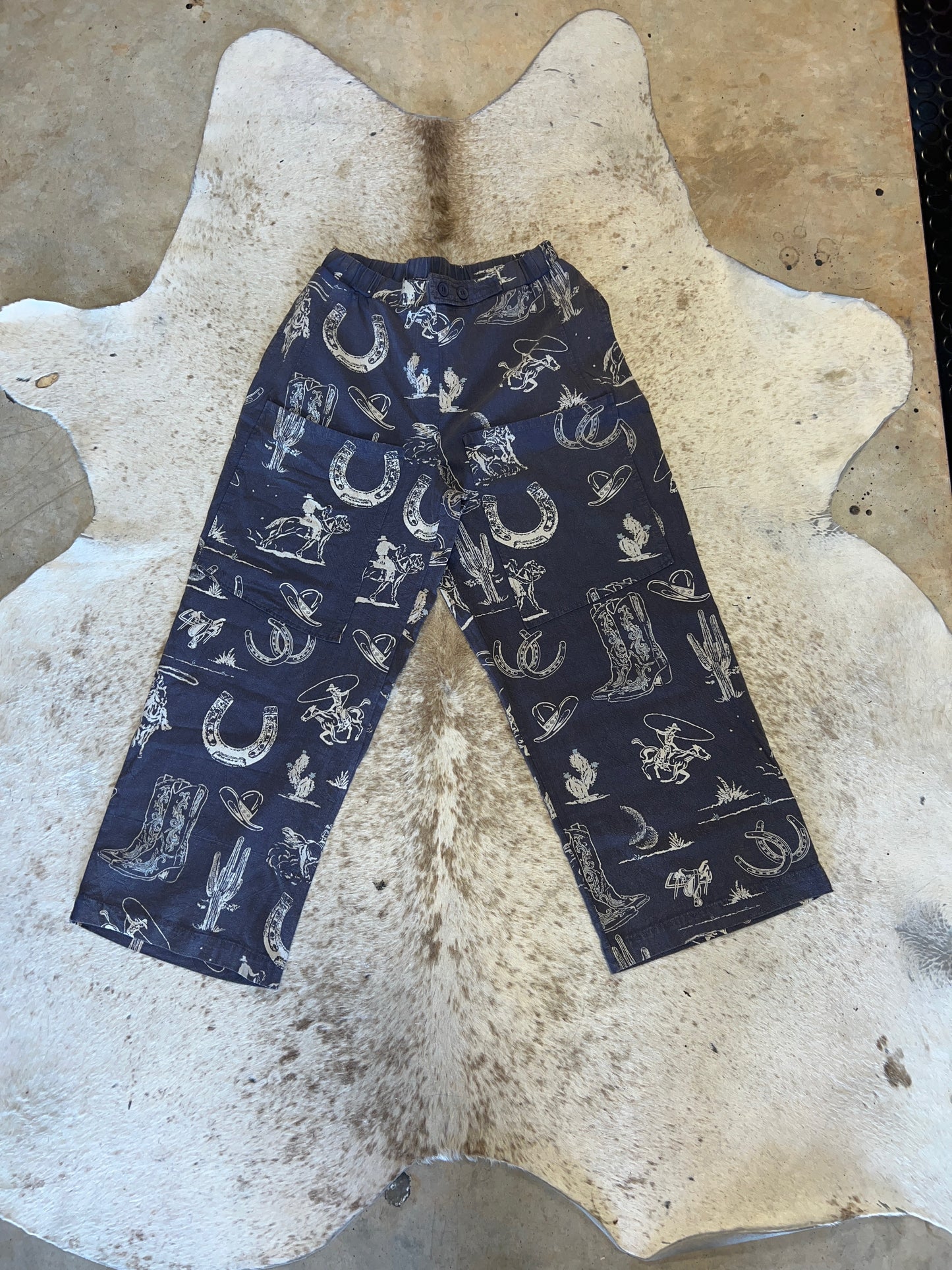 Western Pants-Tan and Blue