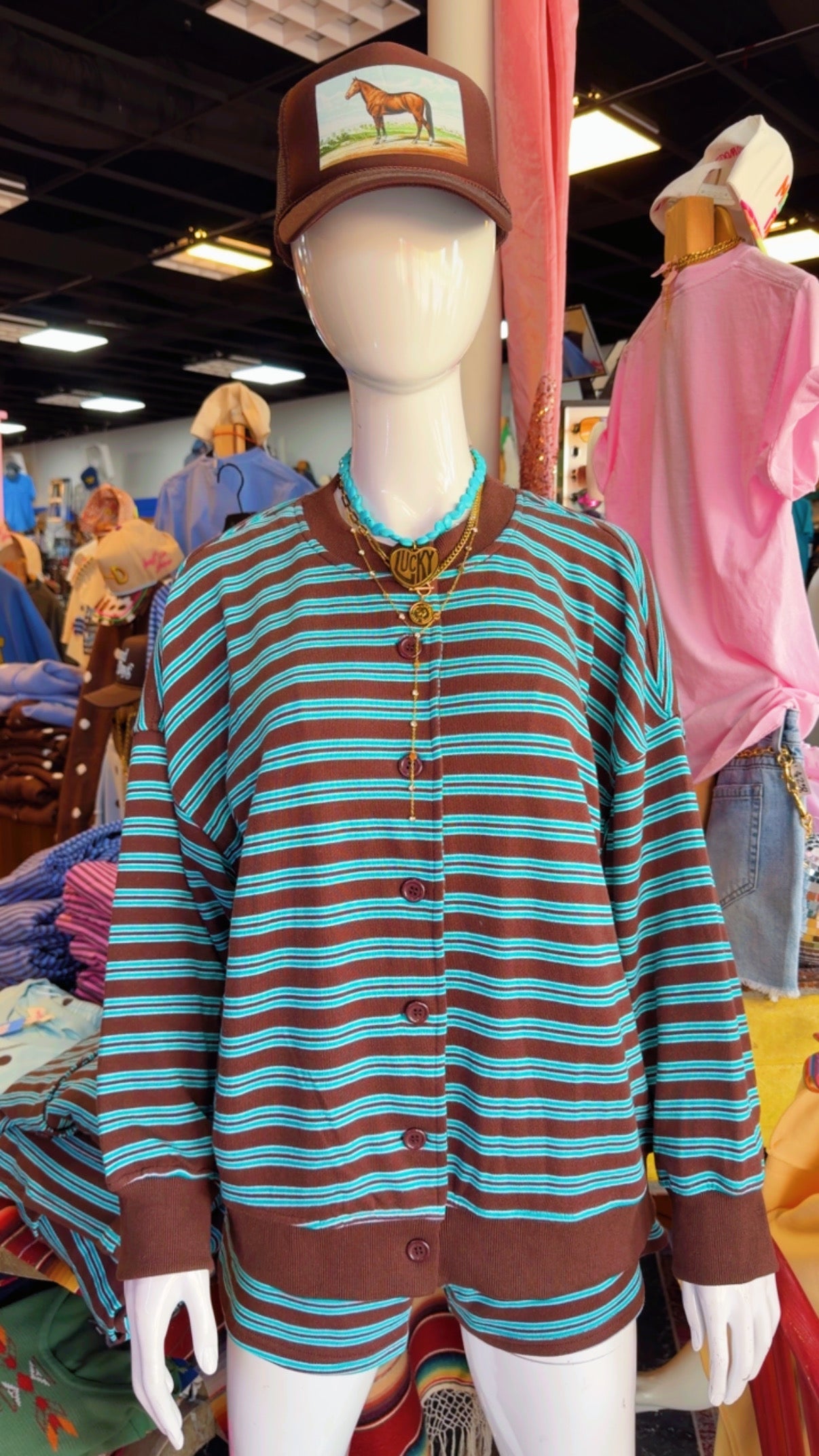 Brown + Turquoise Stripe Mini Short Set😍🩵🤎