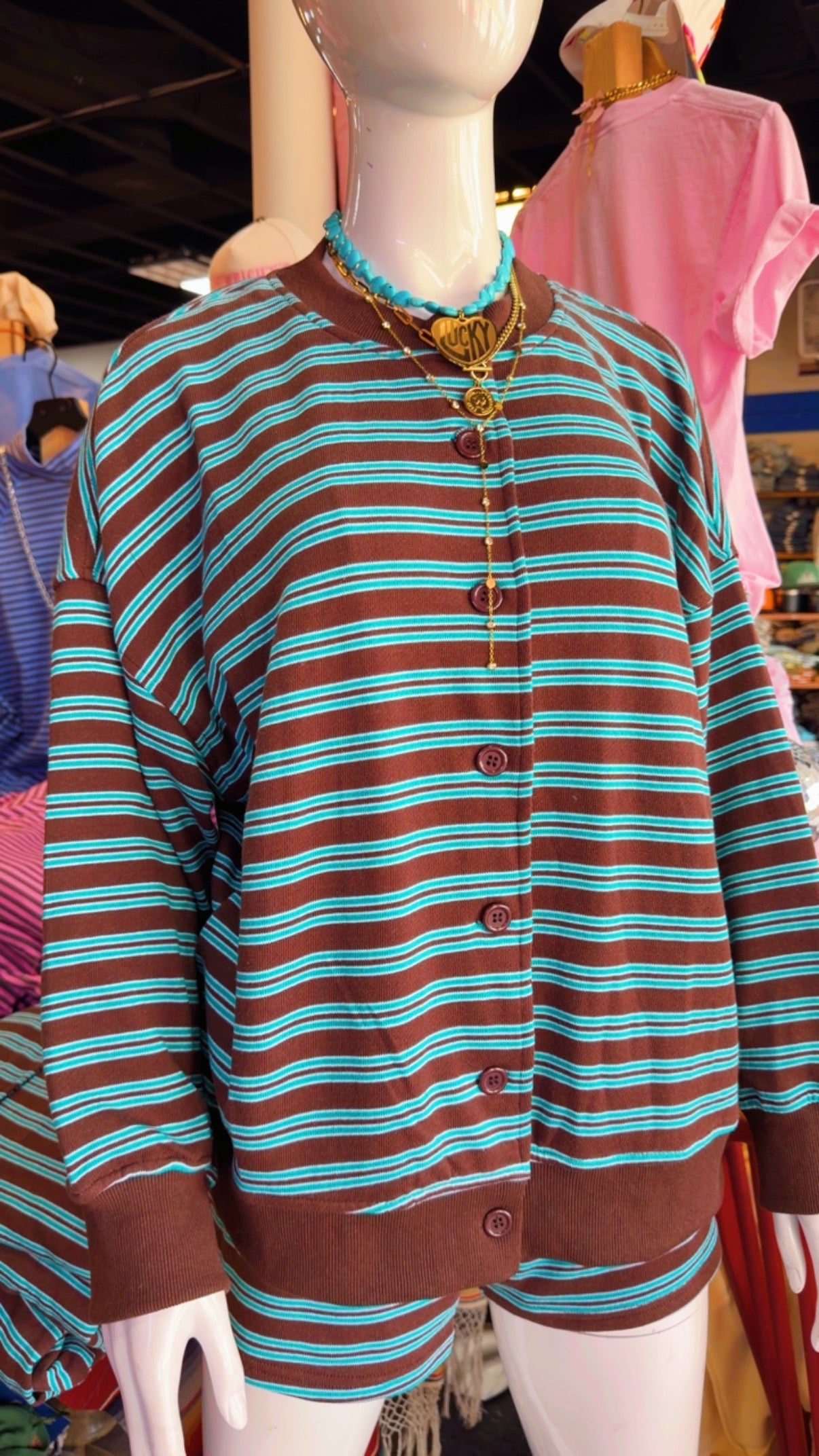 Brown + Turquoise Stripe Mini Short Set😍🩵🤎