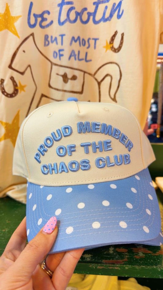 Proud Member Of The Chaos Club Trucker Hat-Blue polka dot