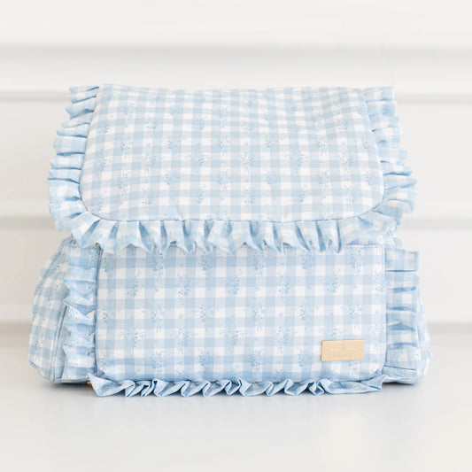 Hollis Ruffled Nylon Diaper Bag-Baby Blue Gingham