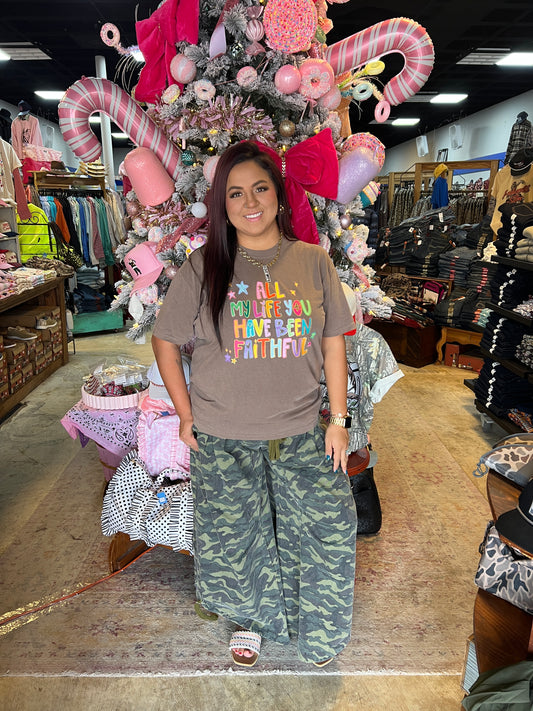 Camo Barrel Wide Leg Pants