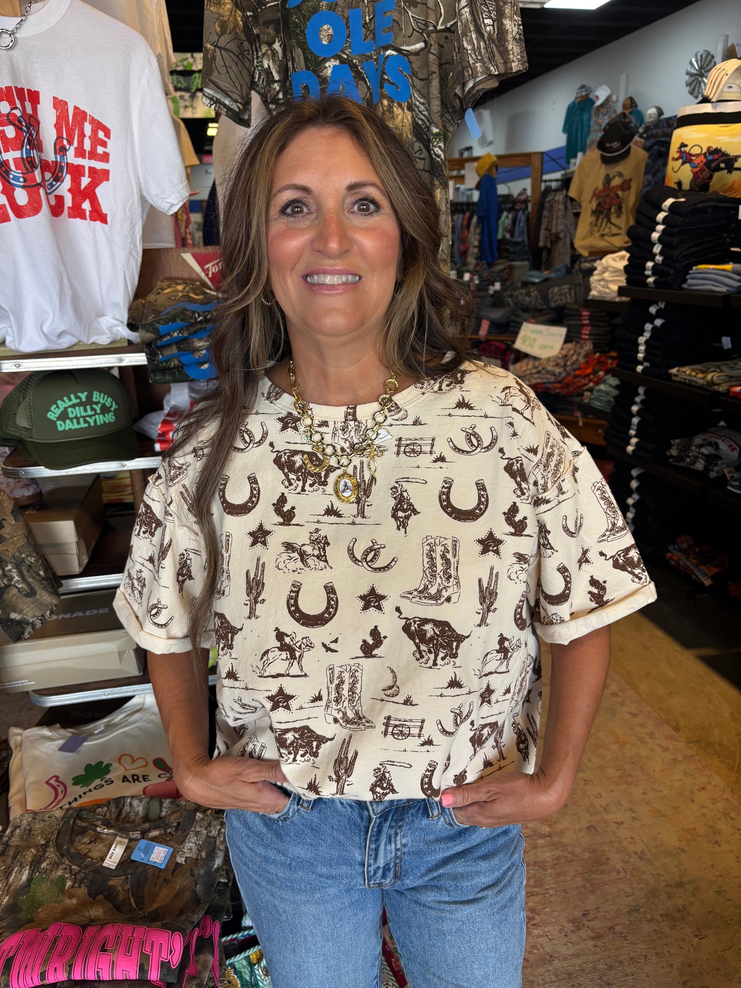Cream Western Top