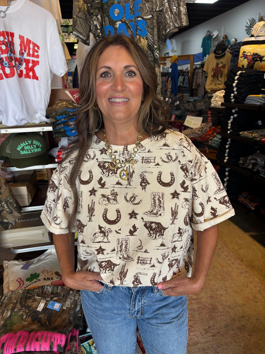 Cream Western Top