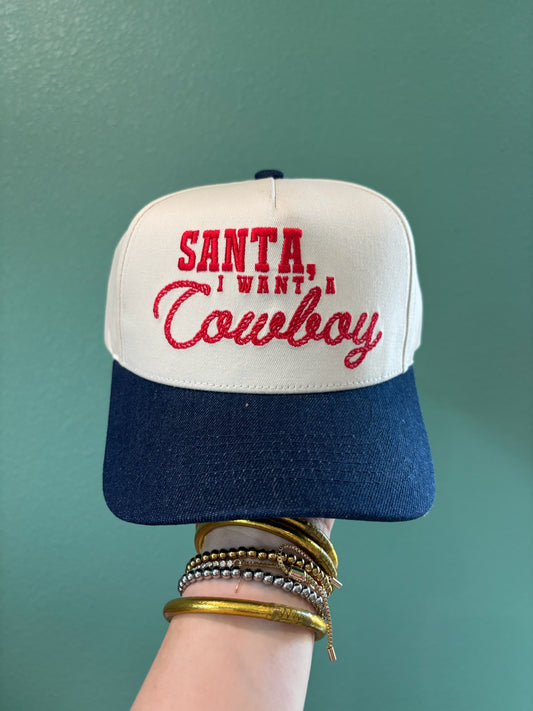 Santa, I Want A Cowboy Denim Trucker Hat